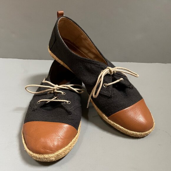 Kaanas Black and Tan Cap Toe Canvas and Leather Lace-up Shoes - Picture 2 of 8